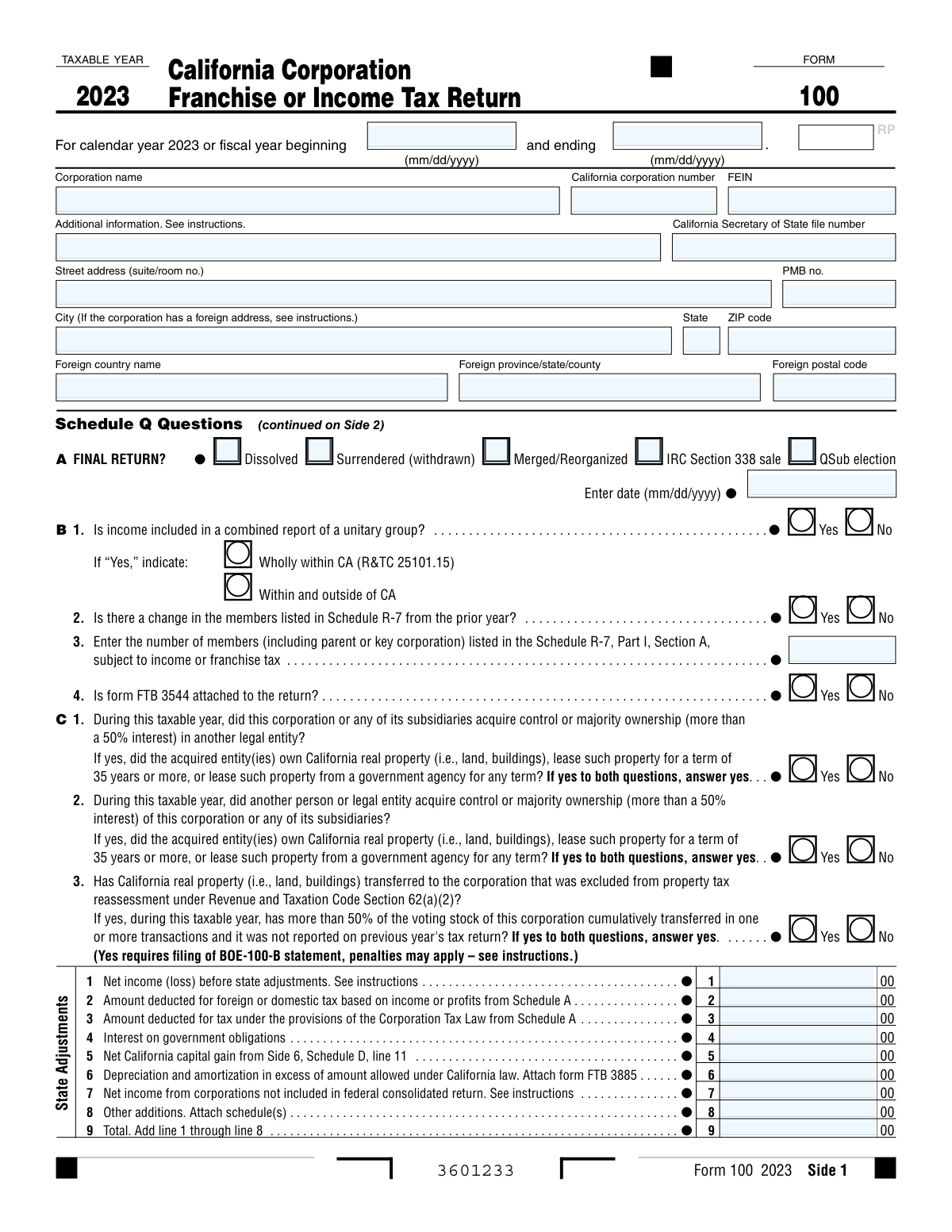 Form 100, page 1