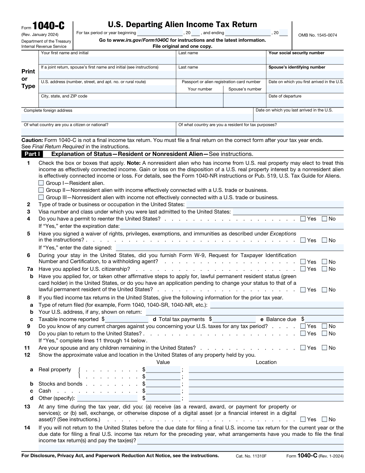 Form 1040-C, page 1
