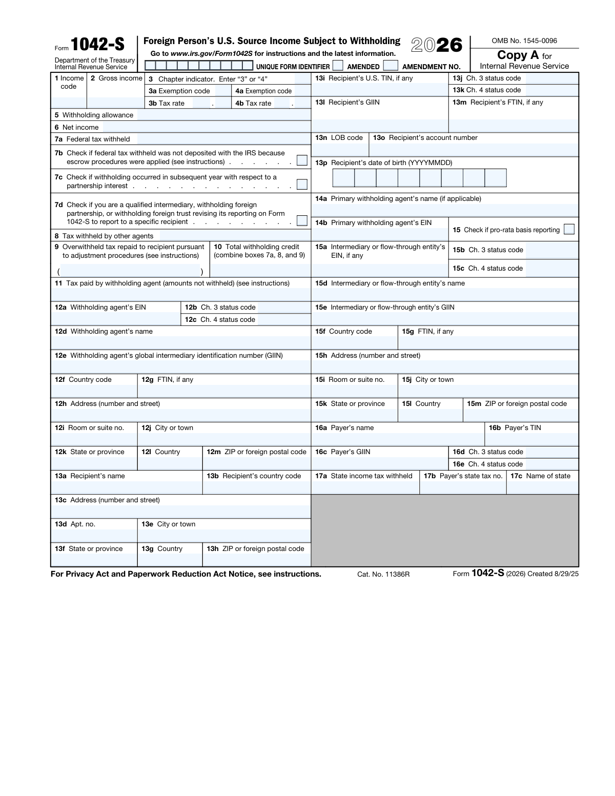 Form 1042-S, page 1