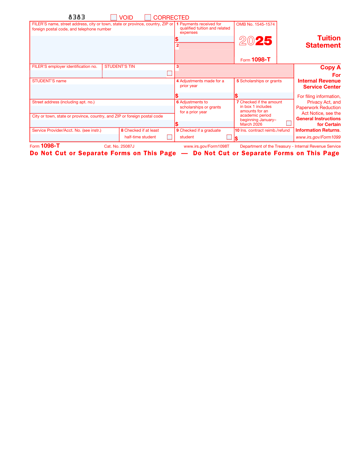 Form 1098-T, page 1