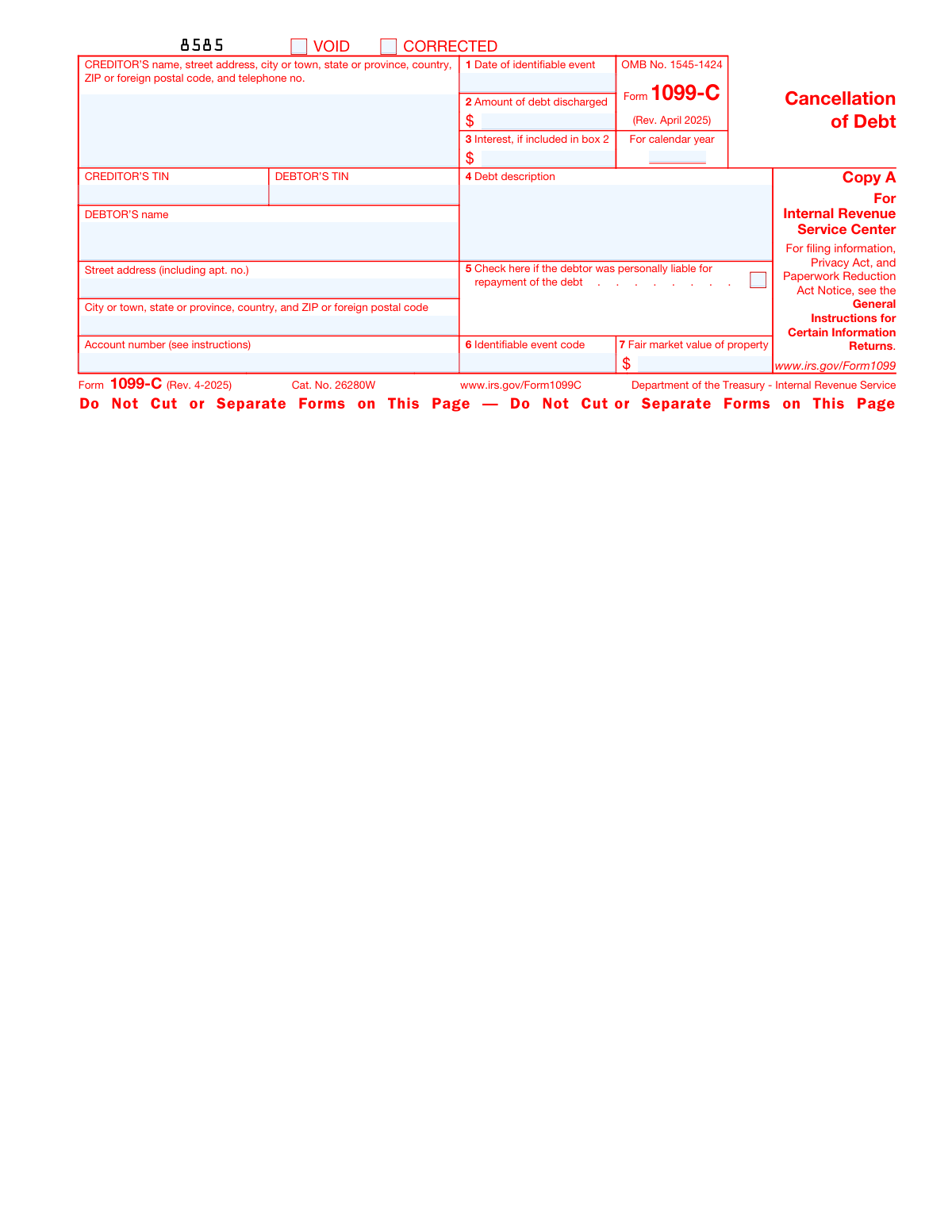 Form 1099-C, page 1