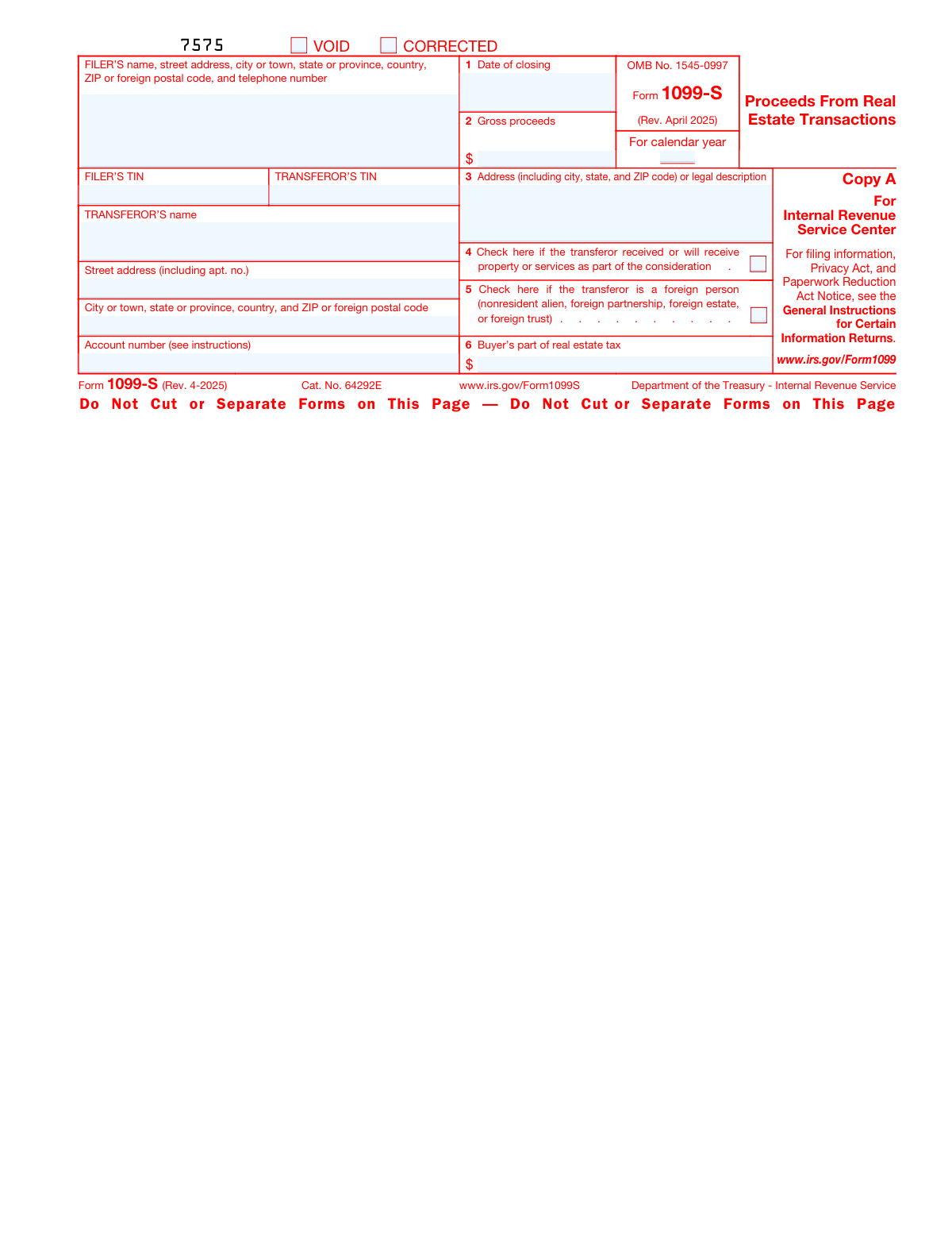 Form 1099-S, page 1