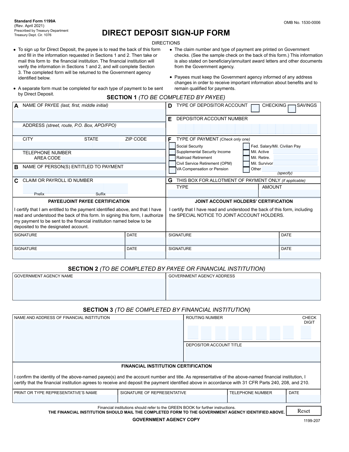 SF 1199A, page 1