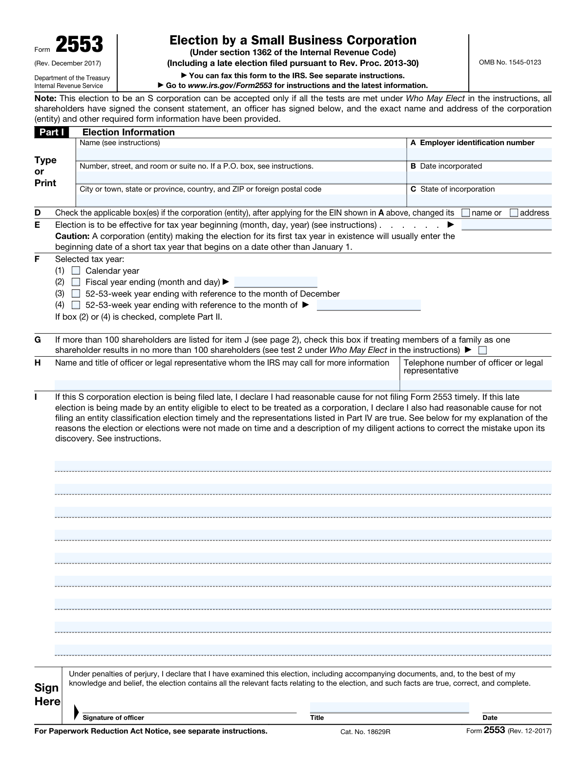 Form 2553, page 1