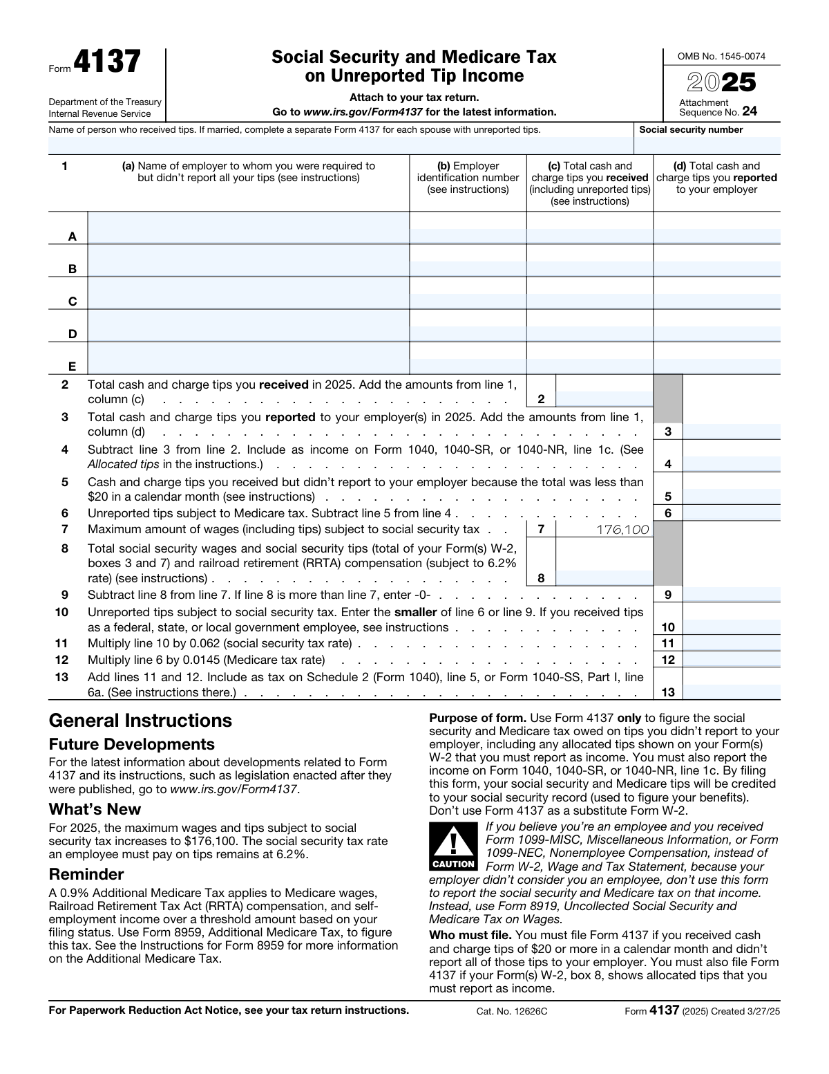 Form 4137, page 1
