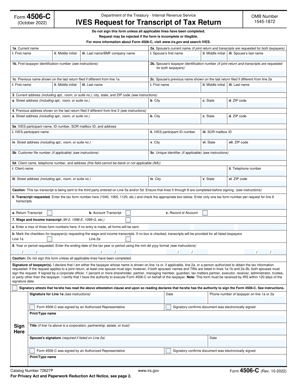 Form 4506-C, page 1