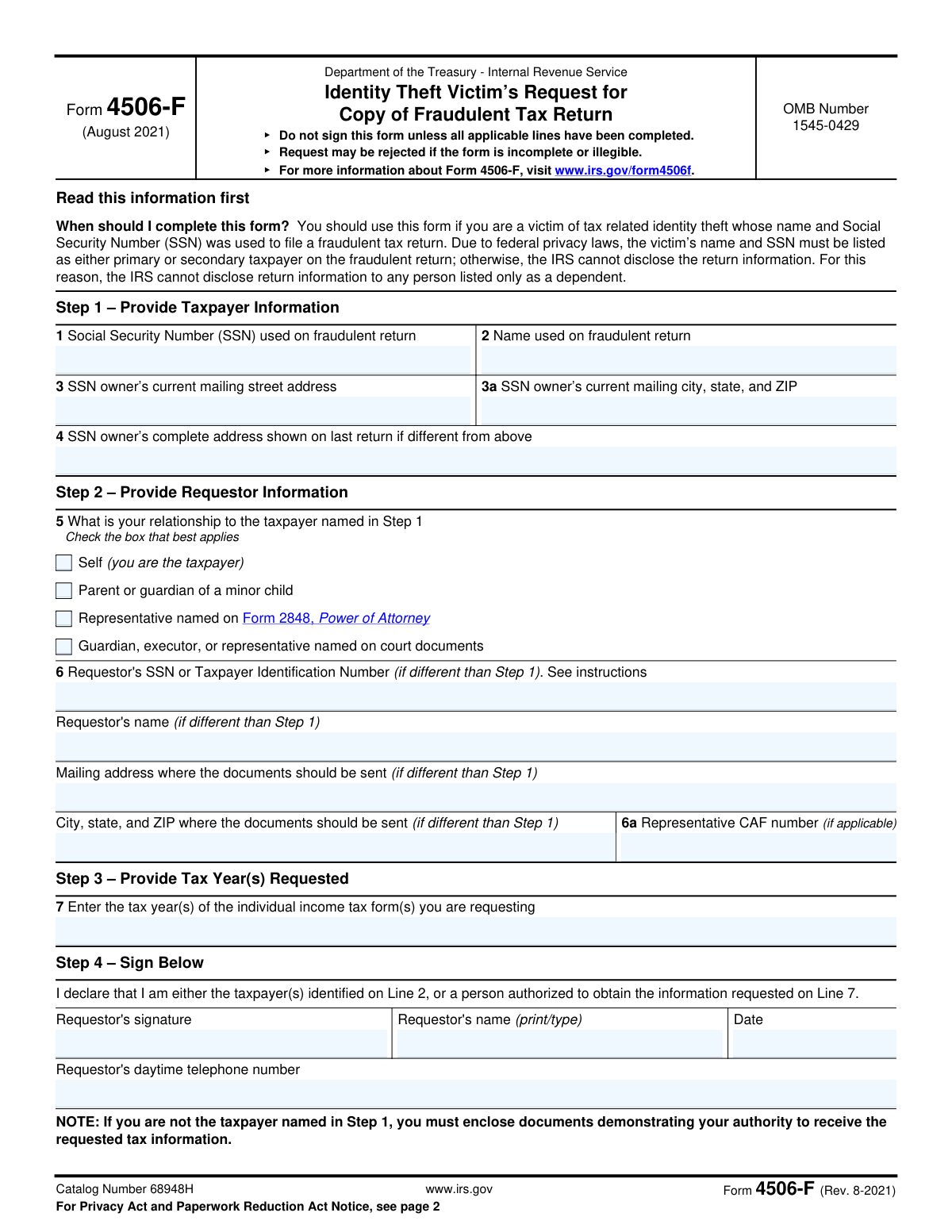 Form 4506-F, page 1