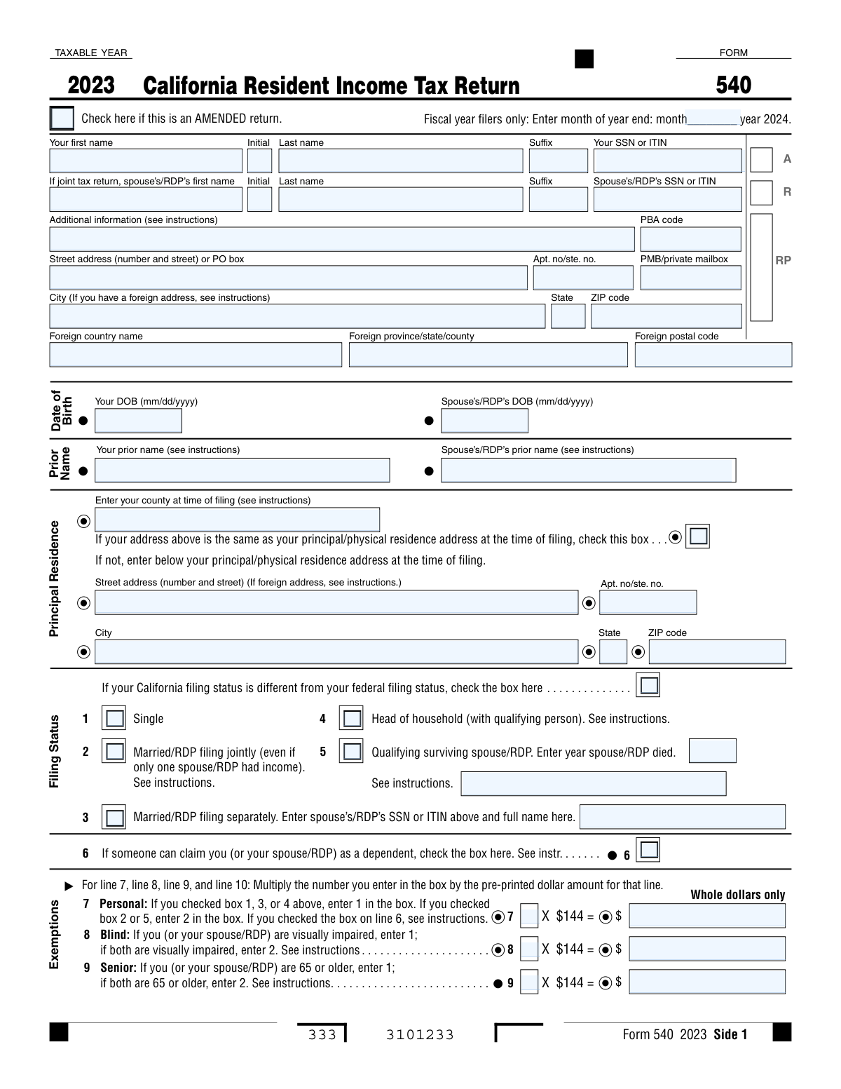 Form 540, page 1