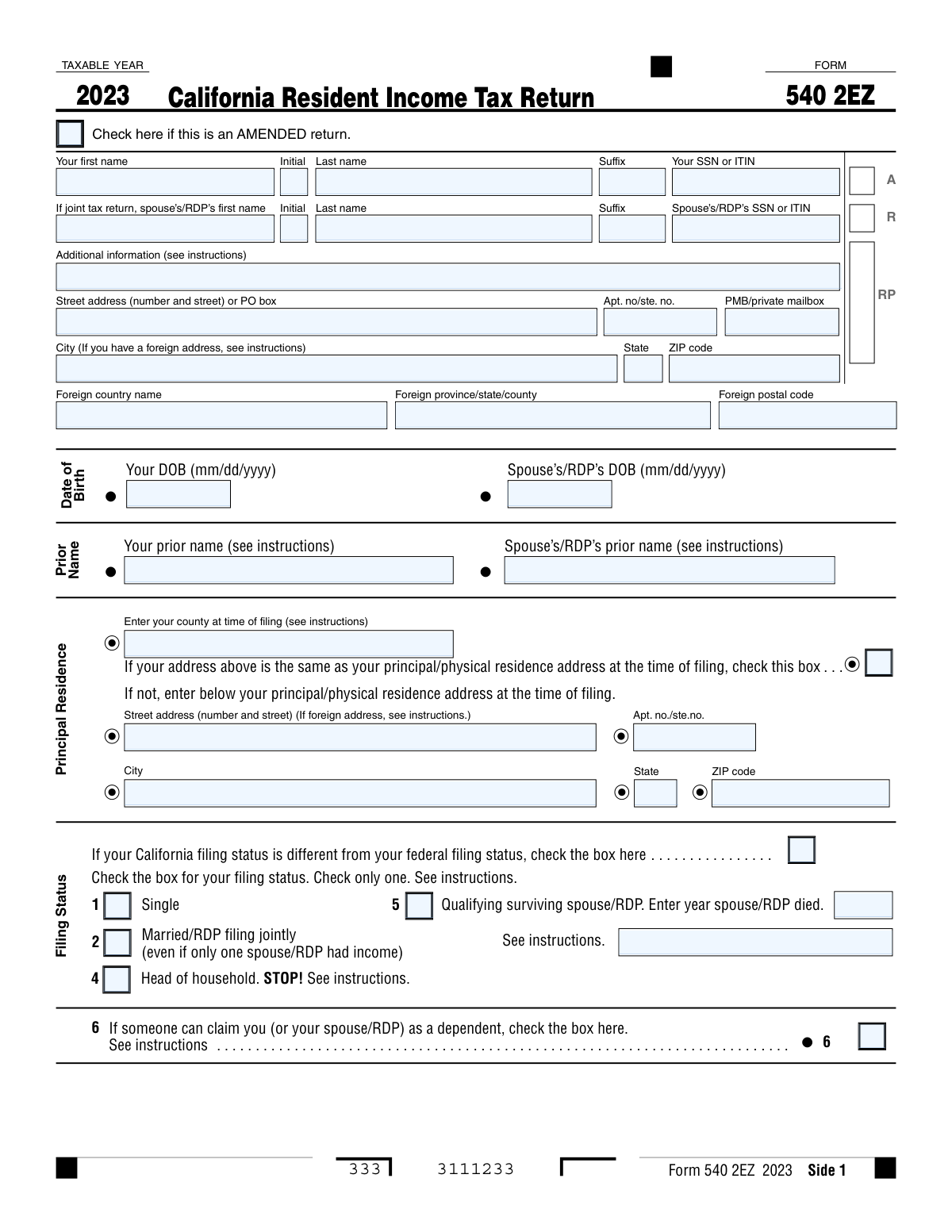 Form 540 2EZ, page 1