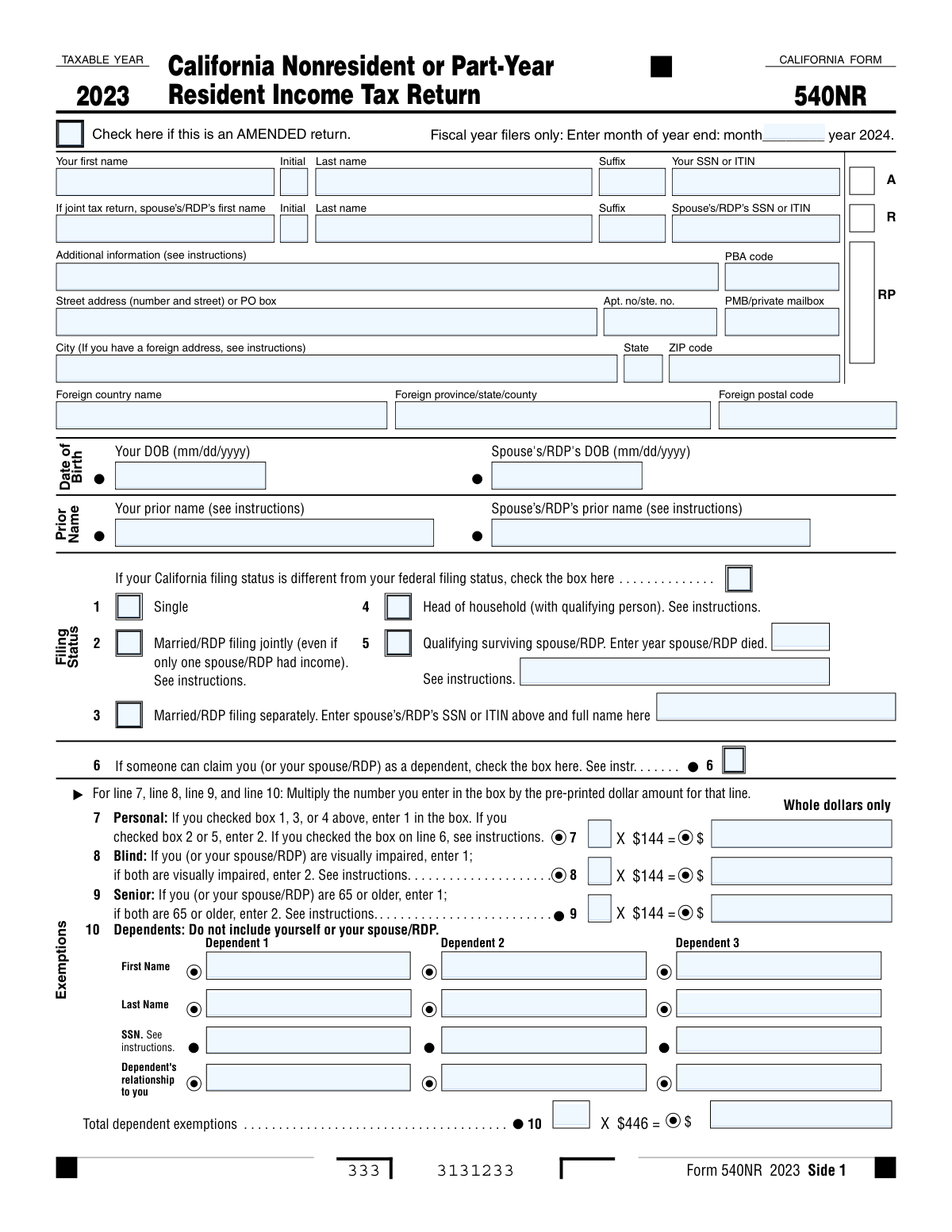 Form 540NR, page 1
