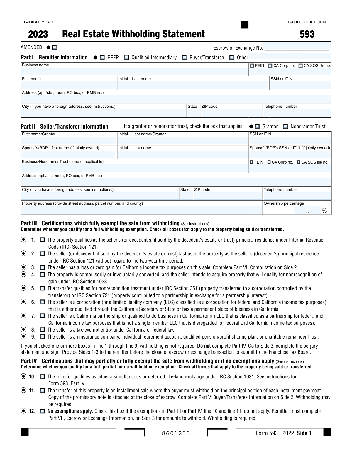 Form 593, page 1