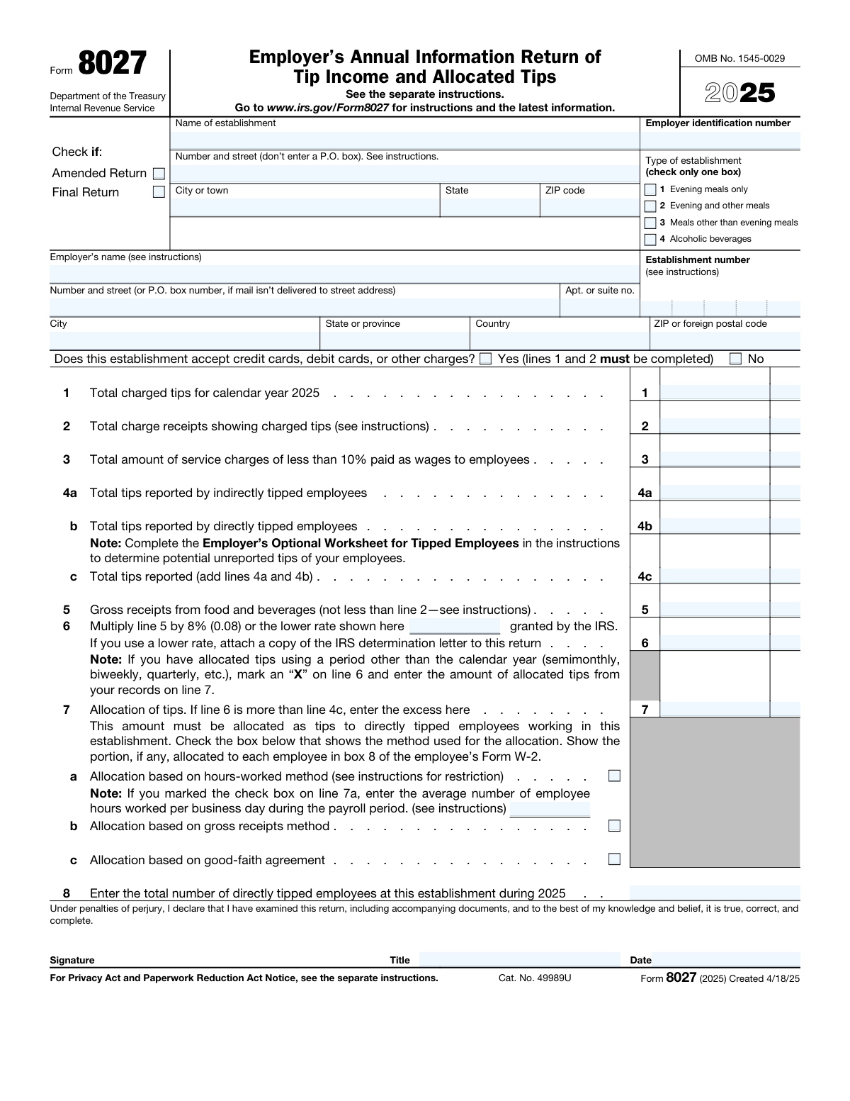 Form 8027, page 1