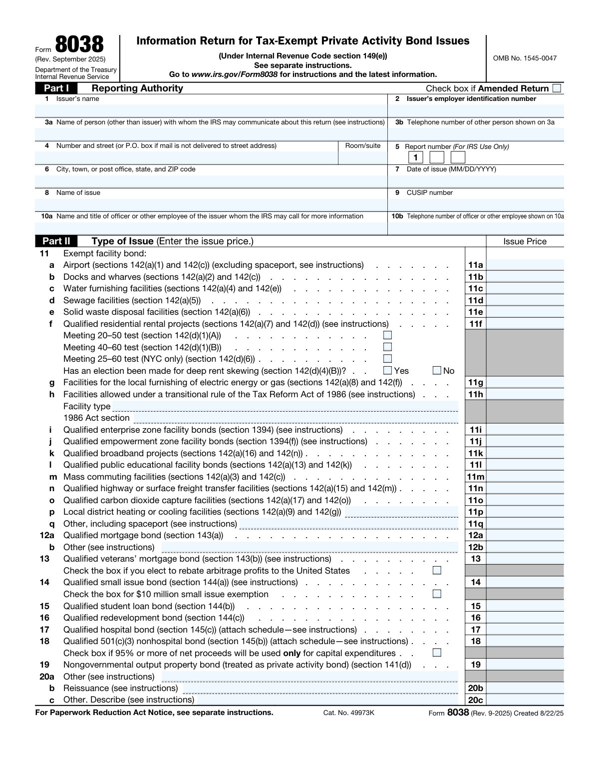 Form 8038, page 1