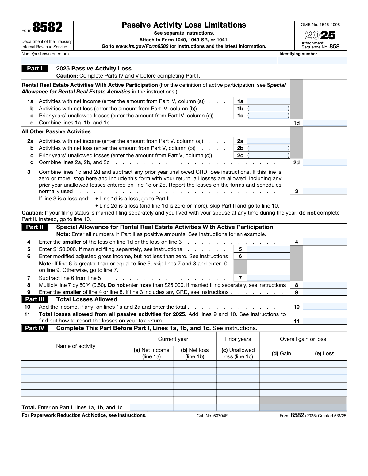 Form 8582, page 1