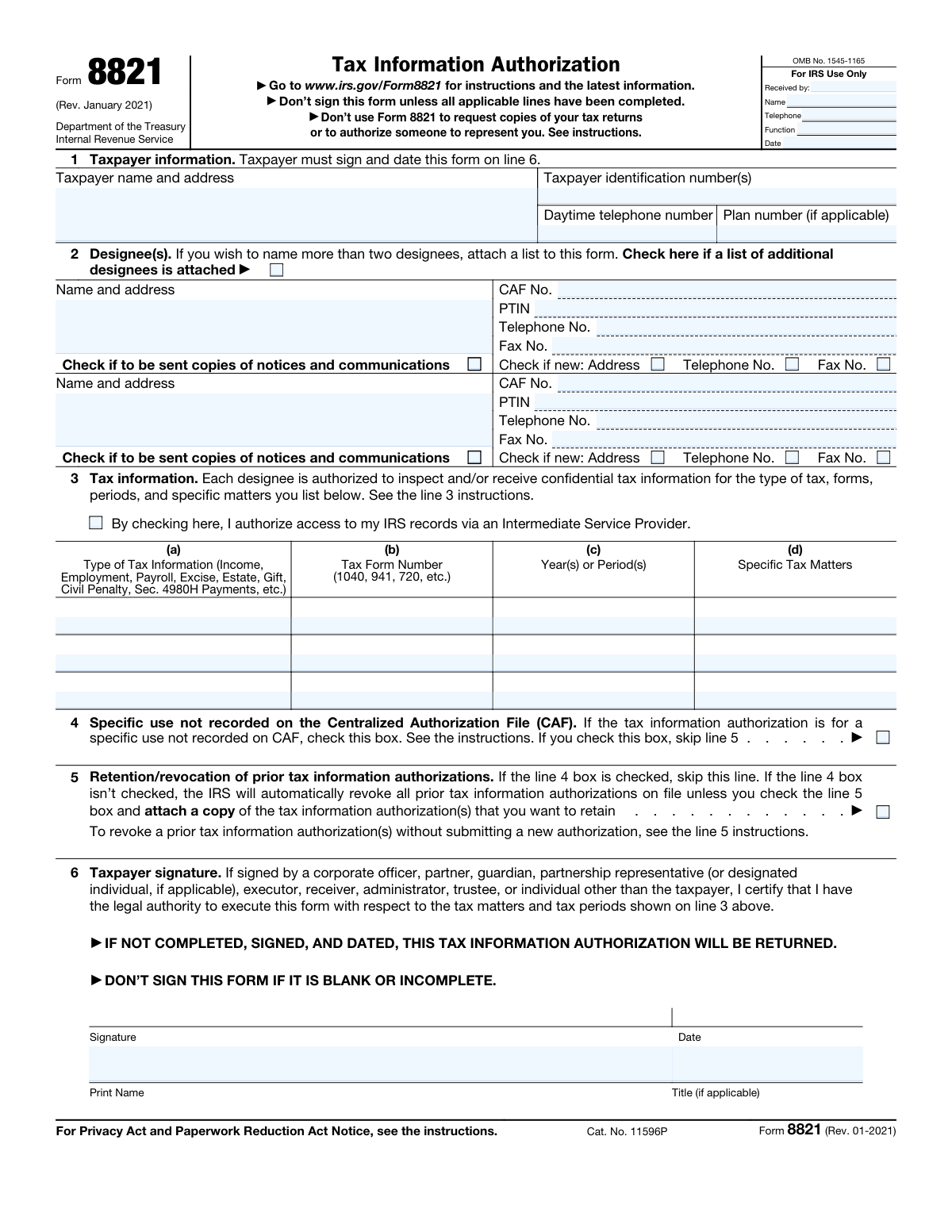 Form 8821, page 1