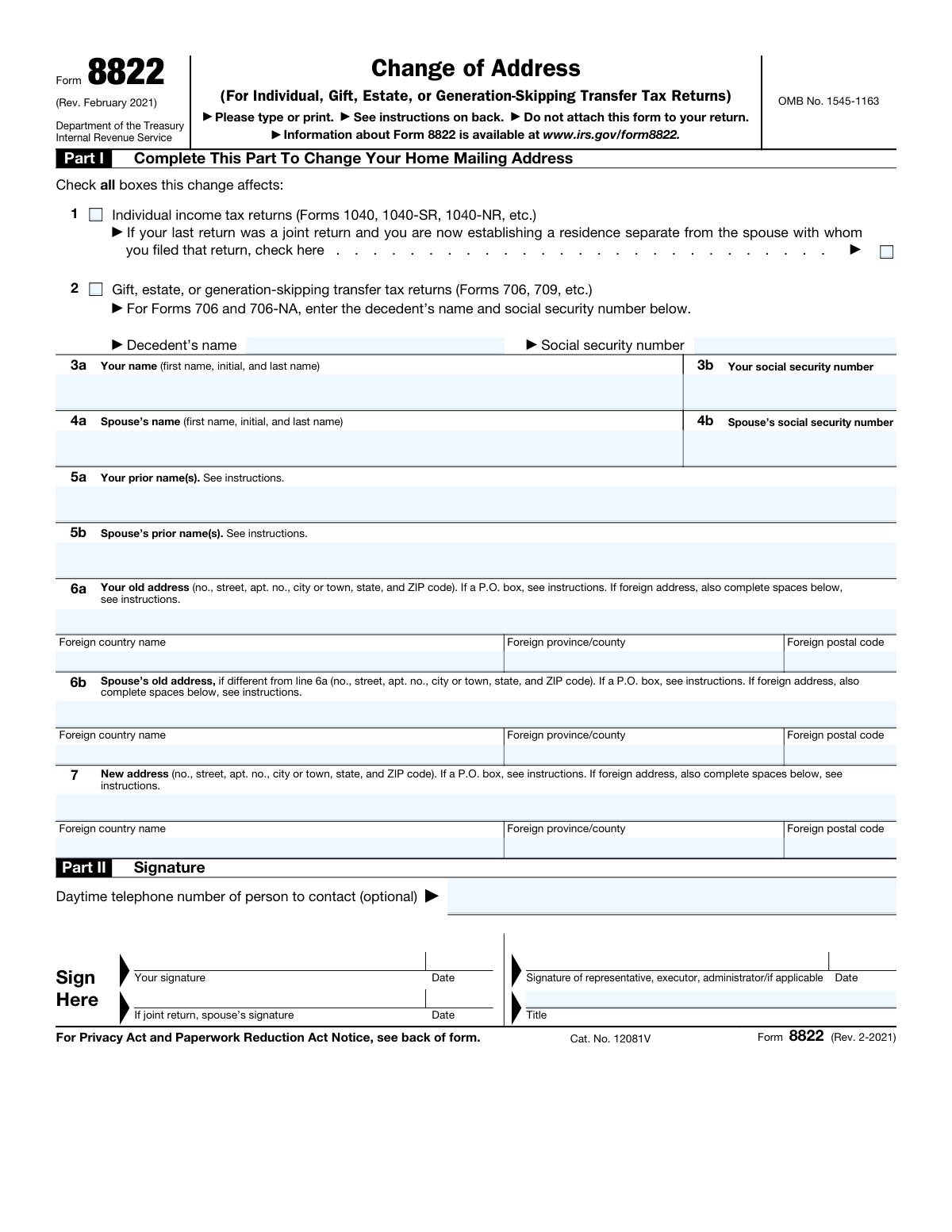 Form 8822, page 1
