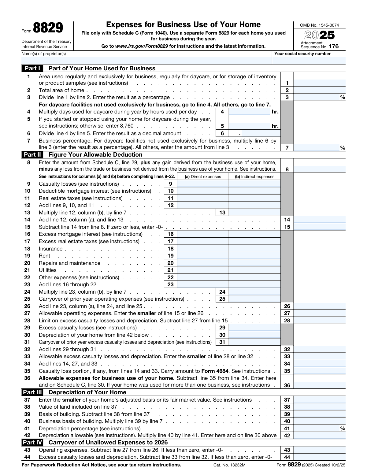 Form 8829, page 1