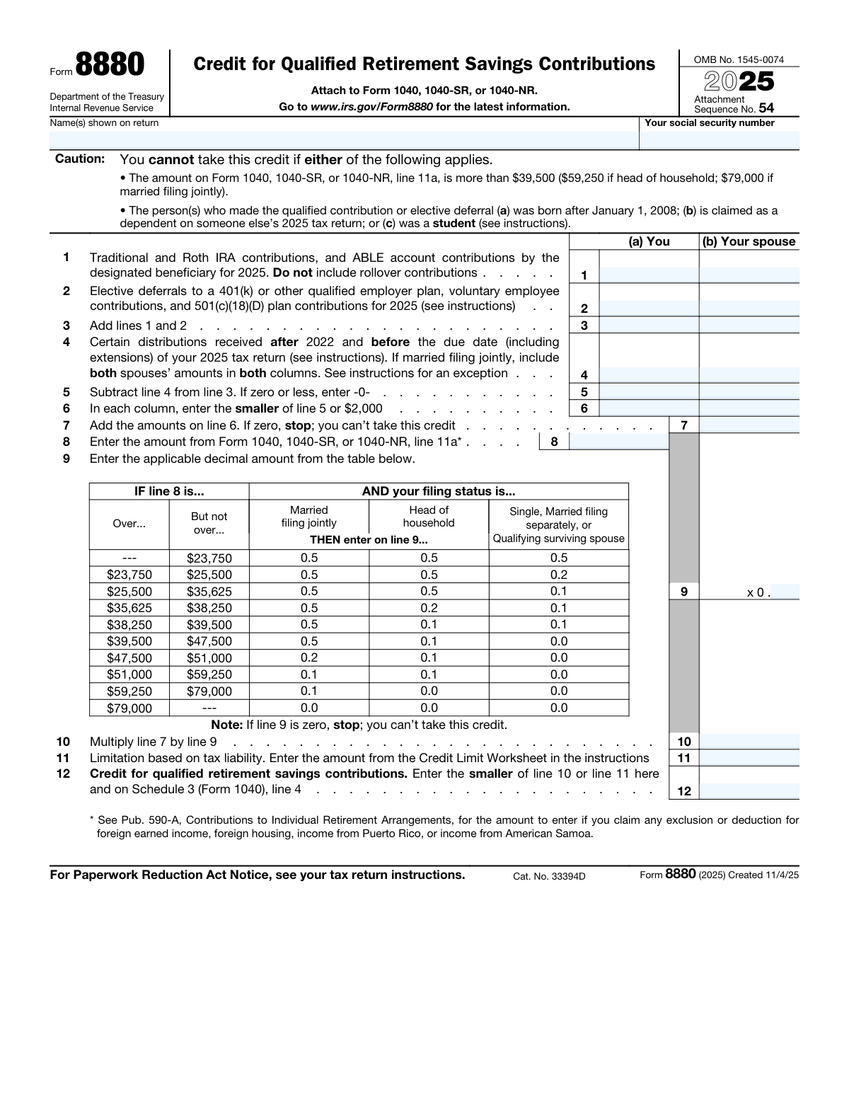 Form 8880, page 1