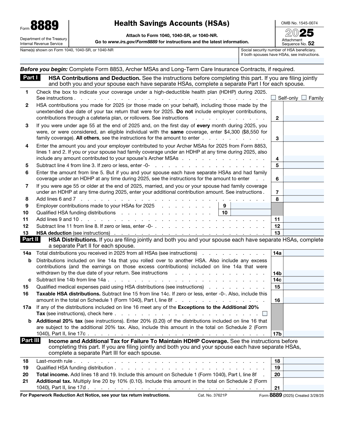 Form 8889, page 1
