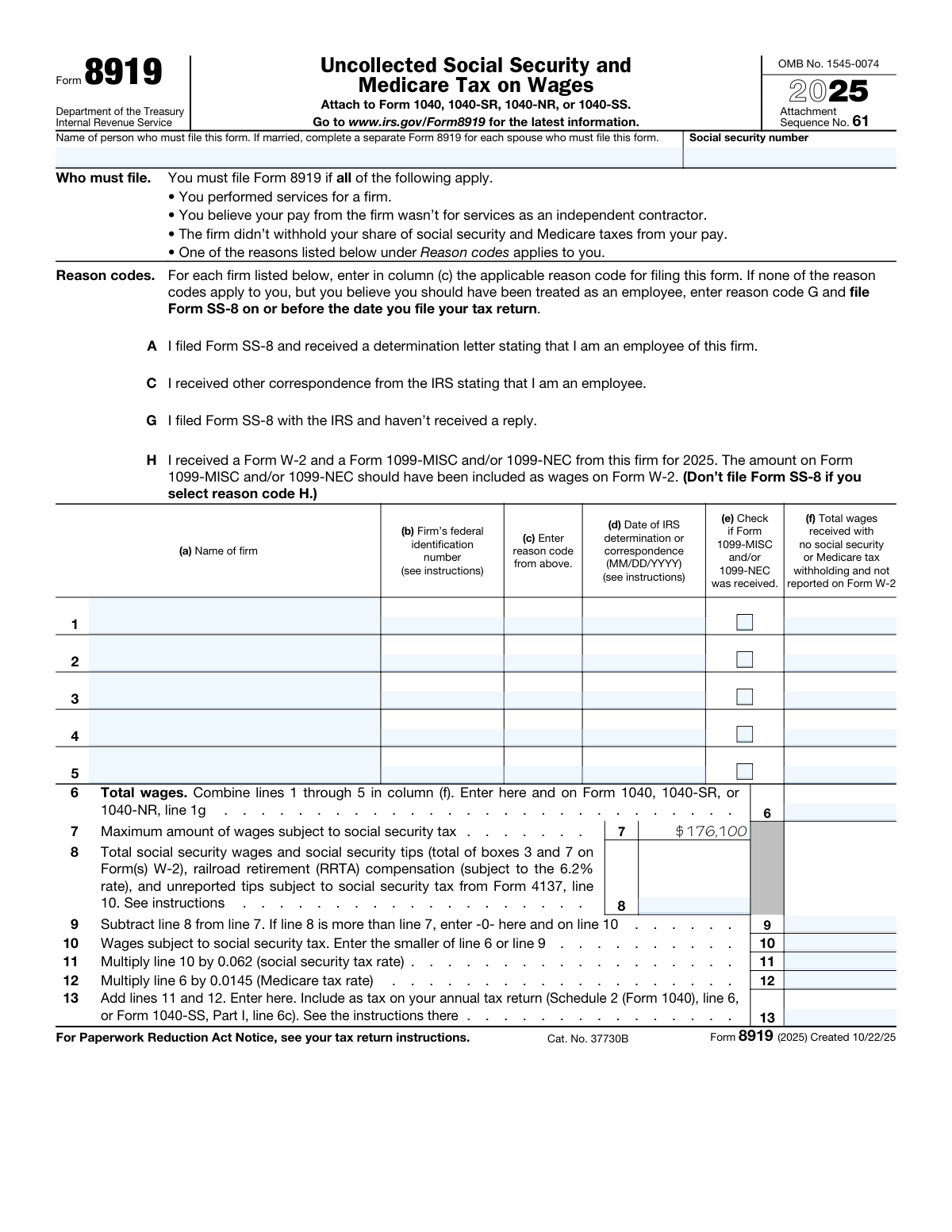 Form 8919, page 1