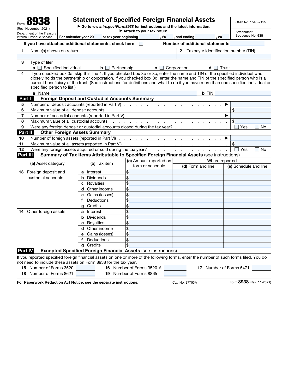 Form 8938, page 1