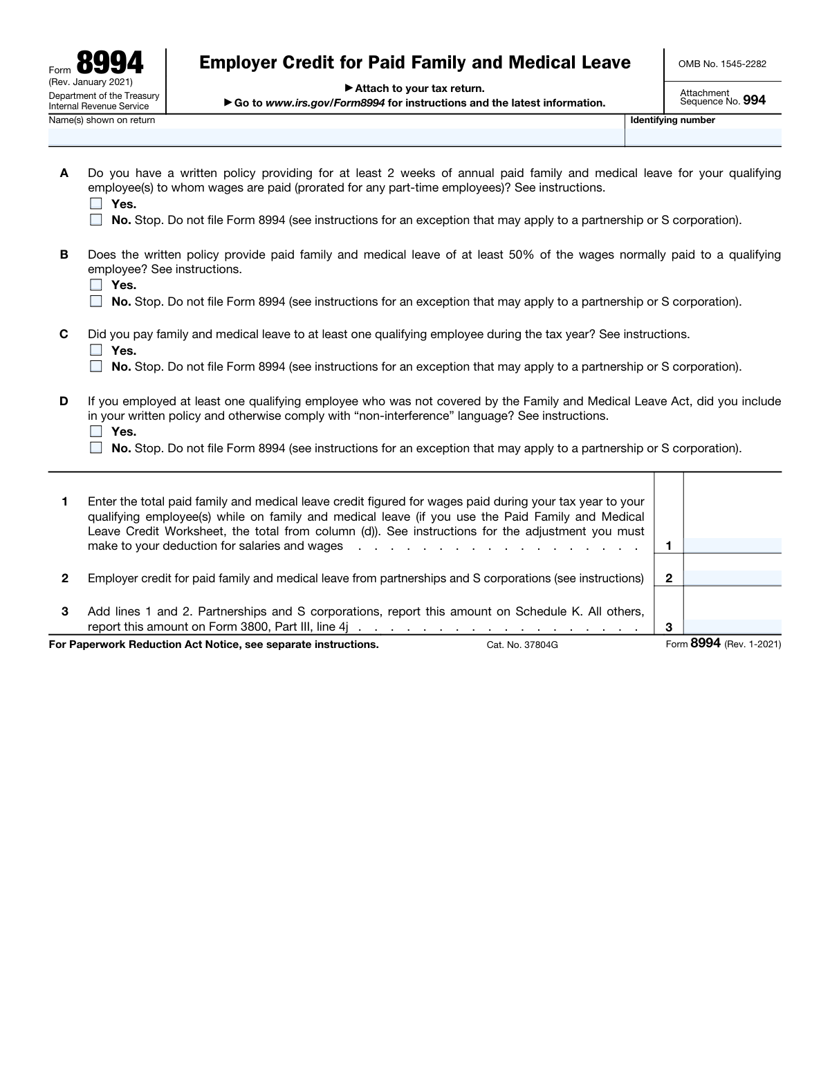 Form 8994, page 1