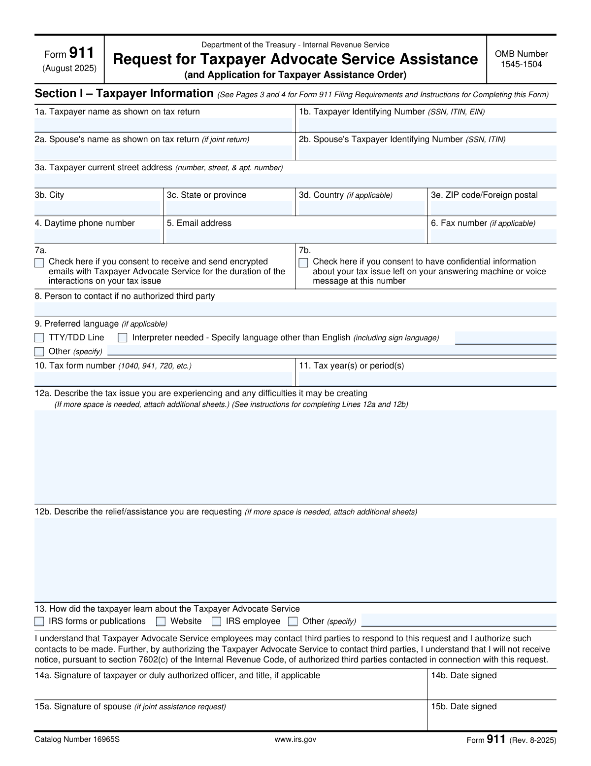 Form 911, page 1