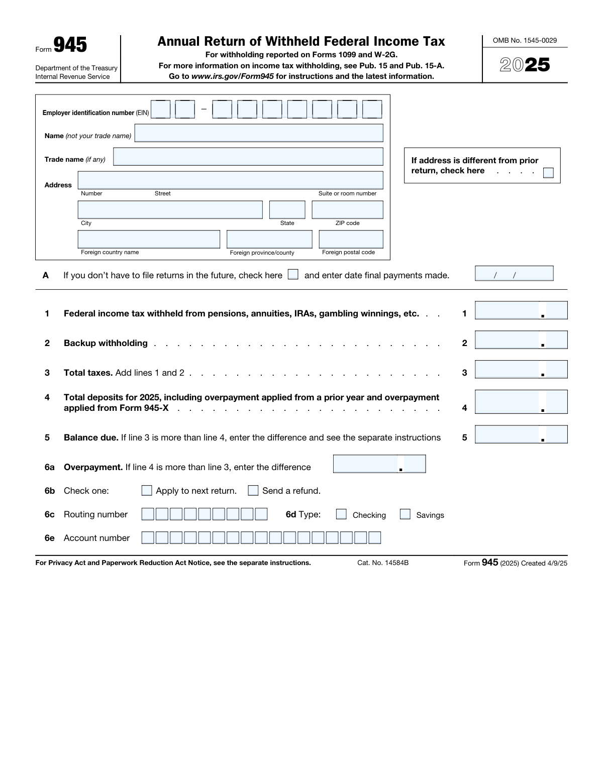 Form 945, page 1