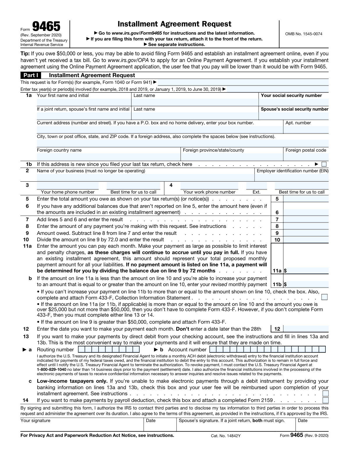 Form 9465, page 1