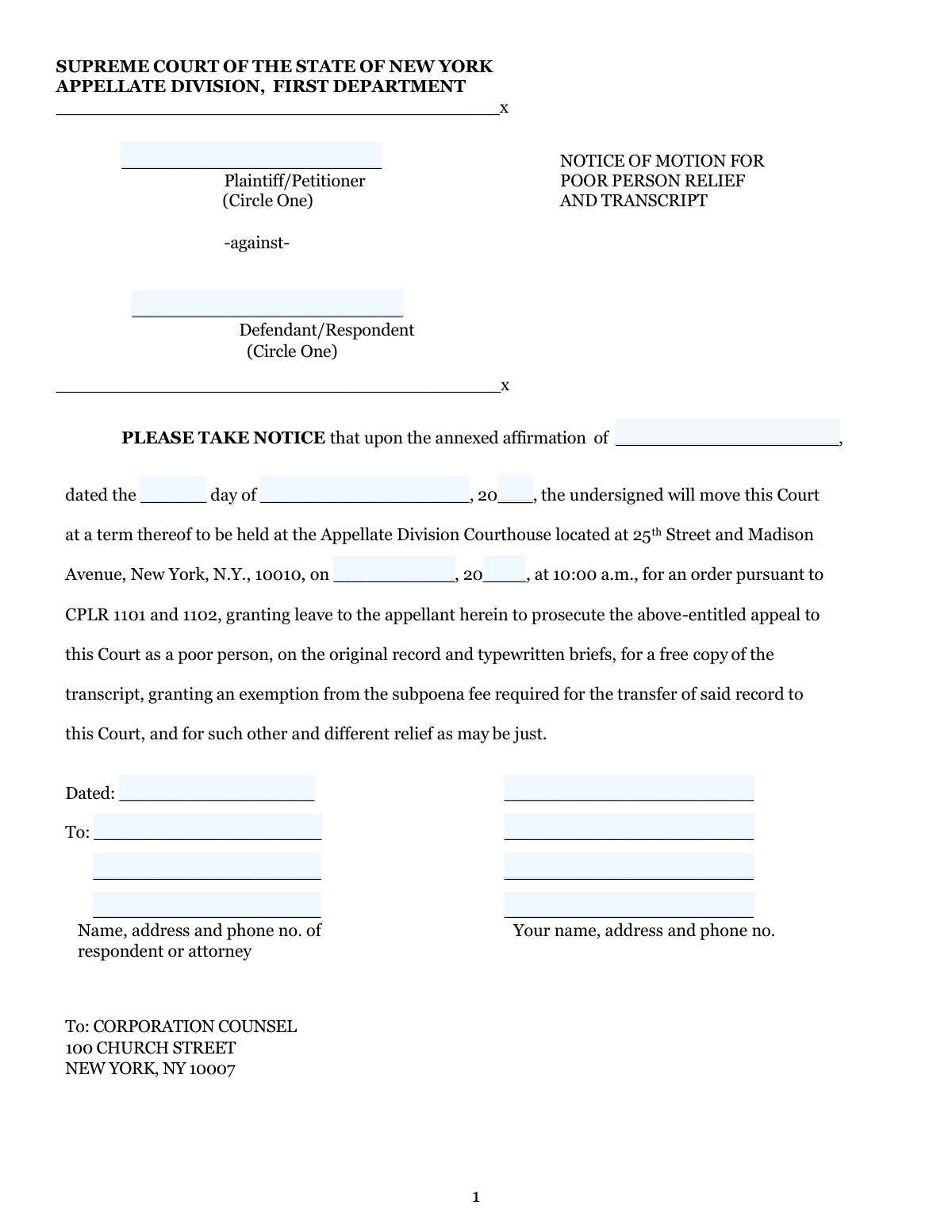 Motion for Poor Person Relief, page 1