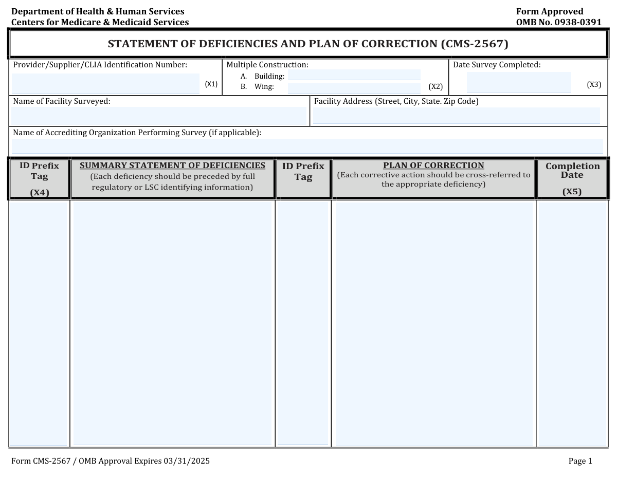 CMS 2567 Instafill PDF Filler Cms 2567 instafill pdf filler