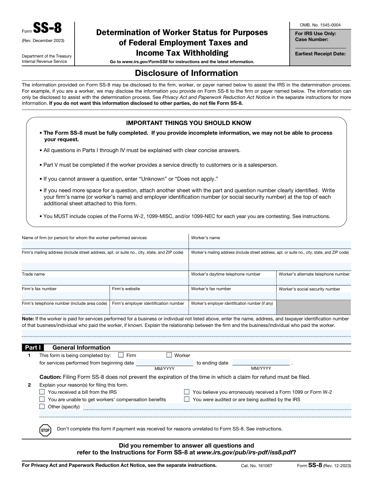 Form SS-8, page 1