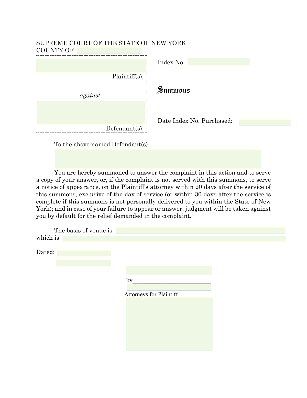 Summons, page 1