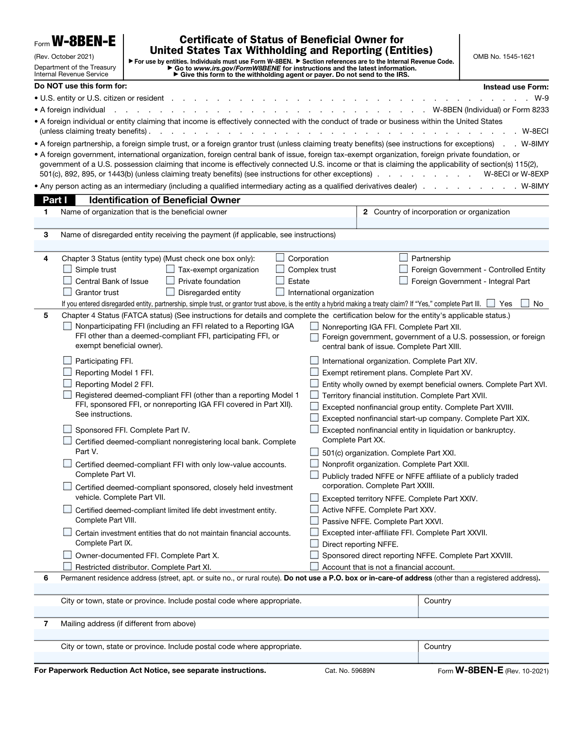 W-8BEN-E, page 1
