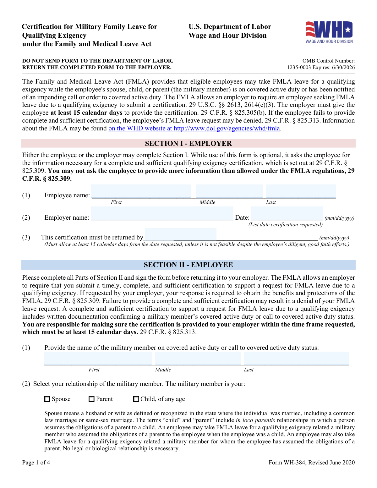 Form WH-384, page 1