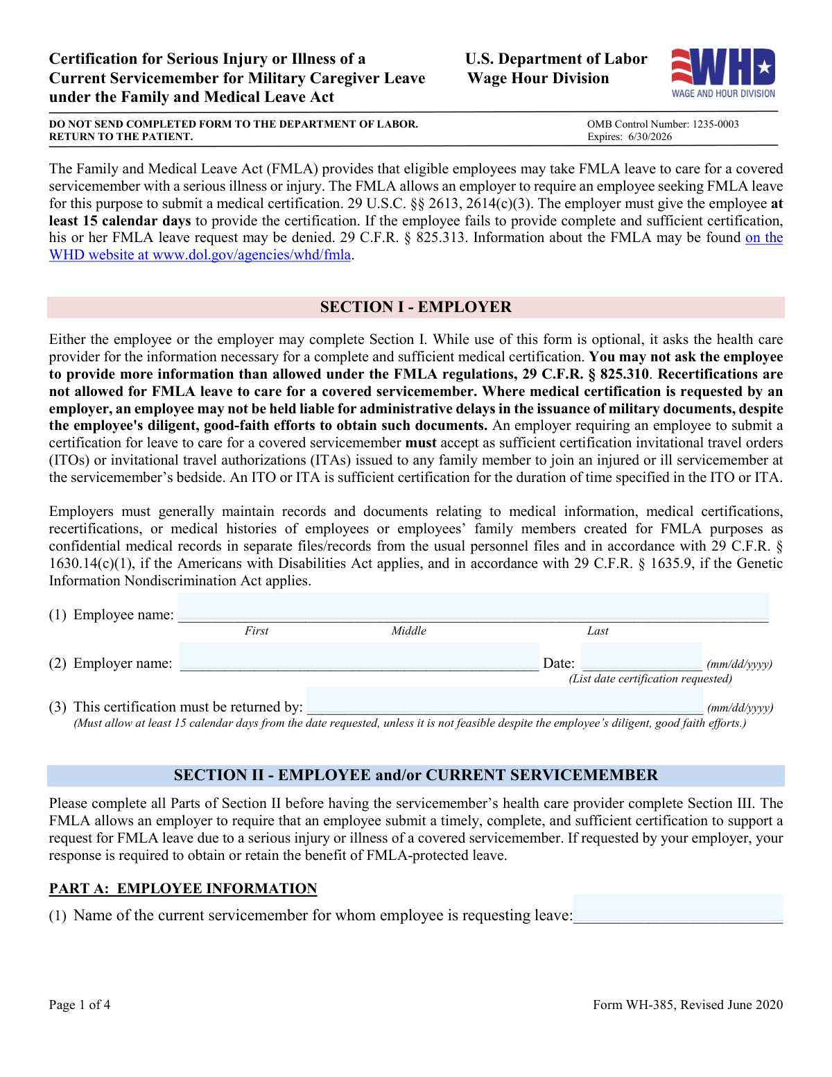 Form WH-385, page 1
