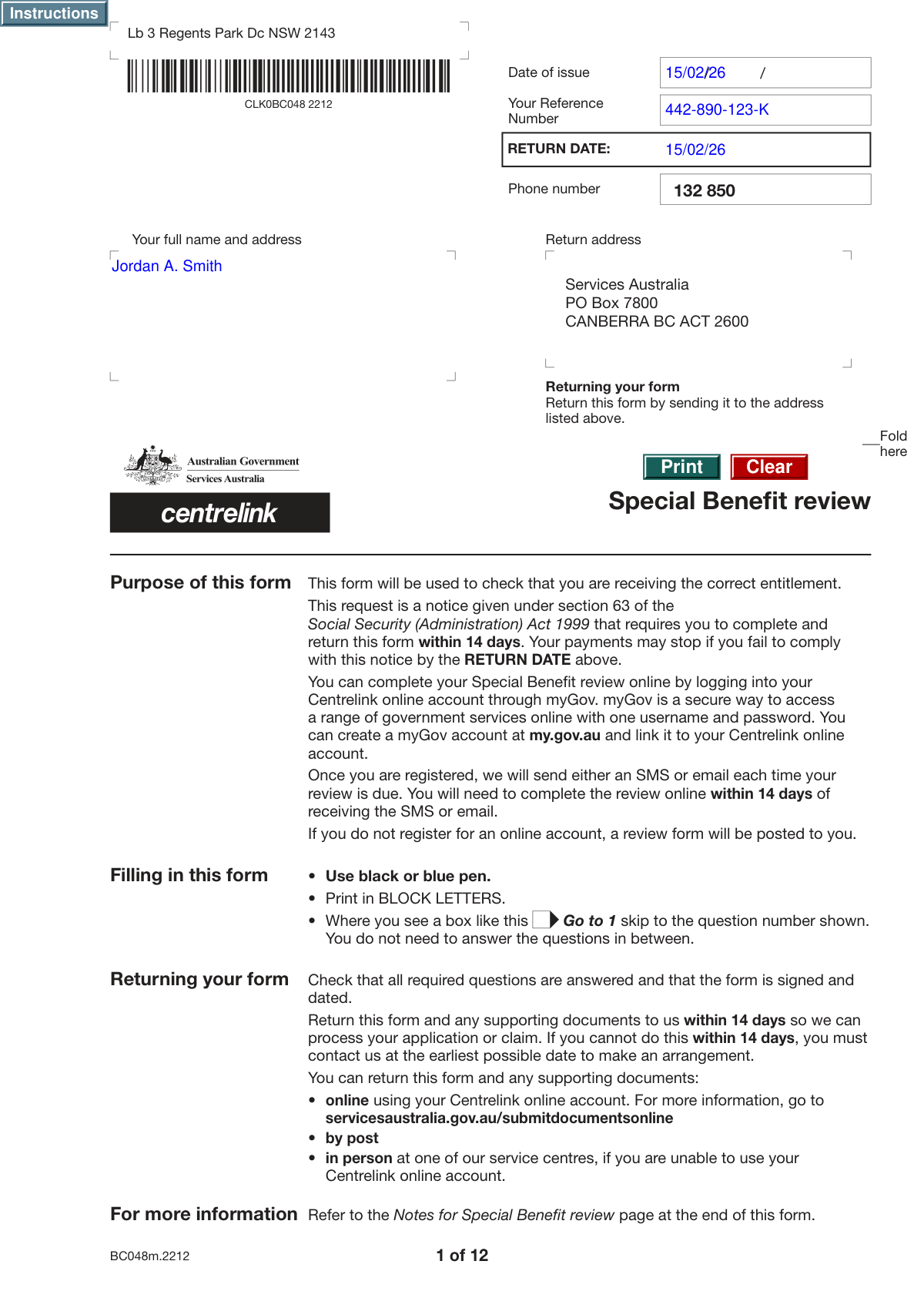Completed Centrelink Confirmation of Personal and Study Details form populated by AI