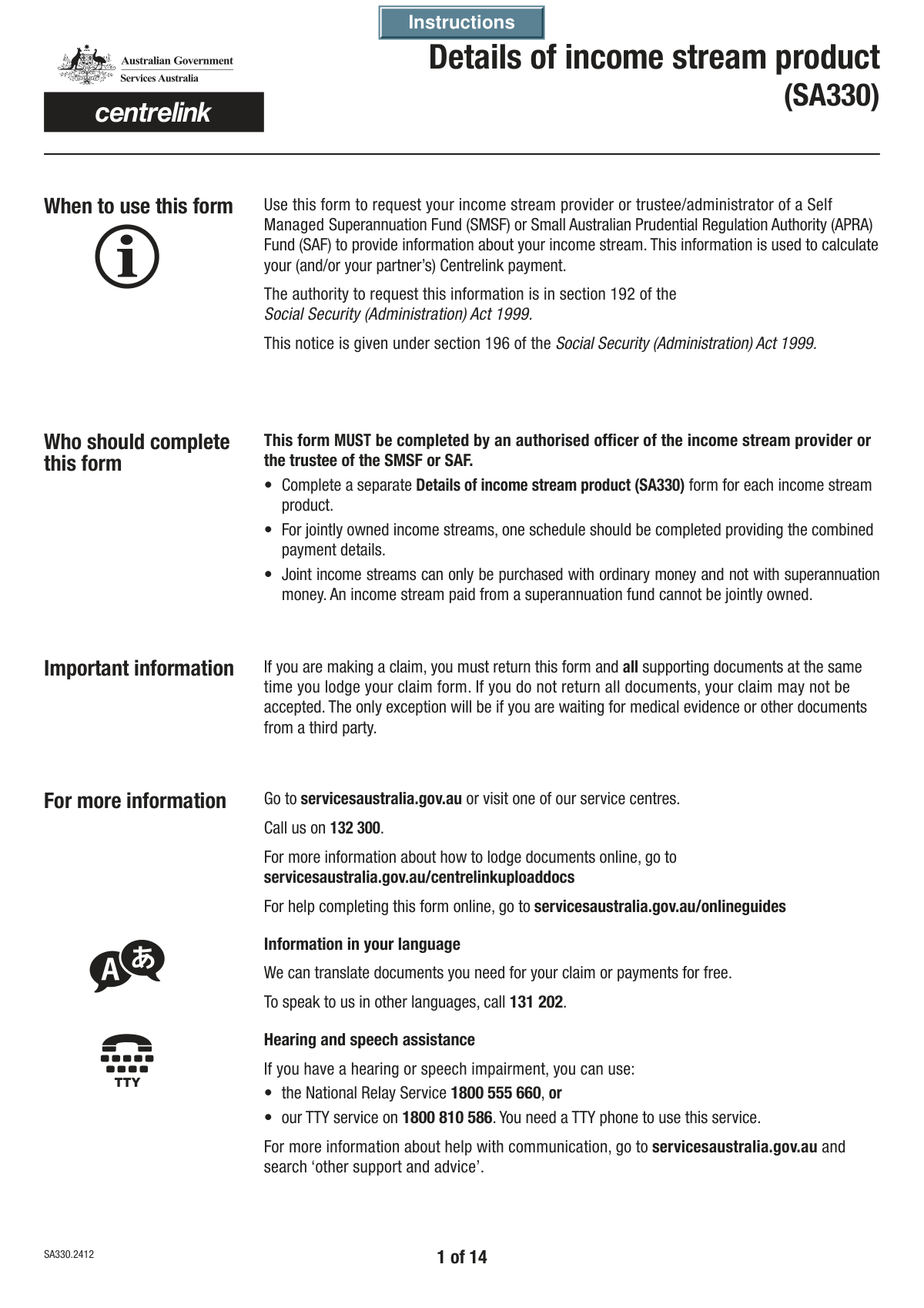 Completed Details of Income Stream Product form based on client communication