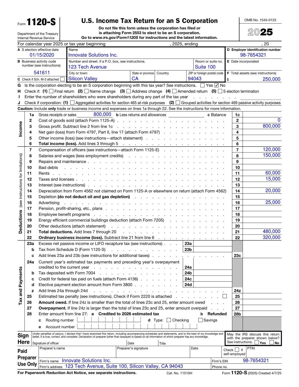 Form 1120 S 2025 U S Income Tax Return For An S Corporation Form 1120 S 2025 U S Income Tax Return For An S Corporation