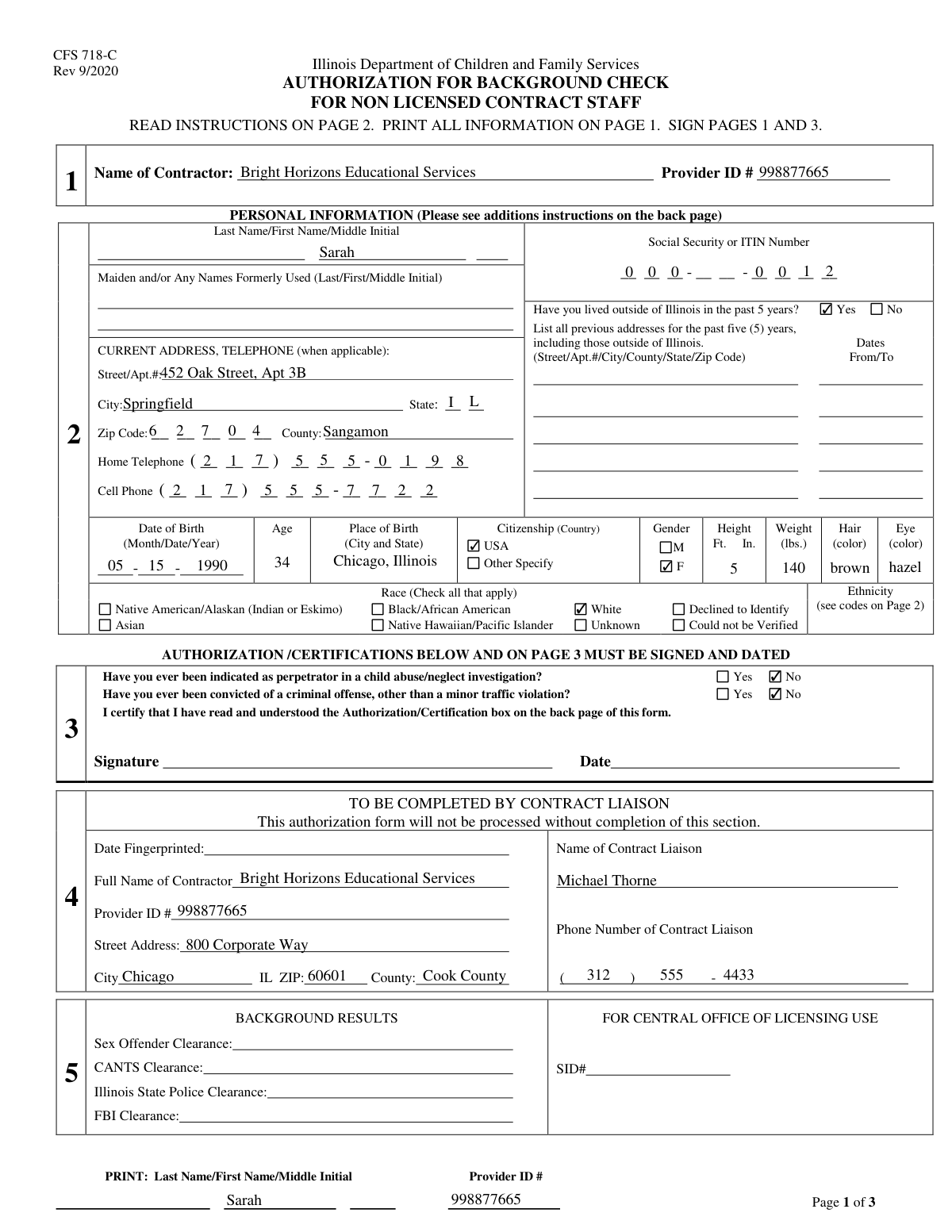 Completed CANTS 22 form for background check authorization