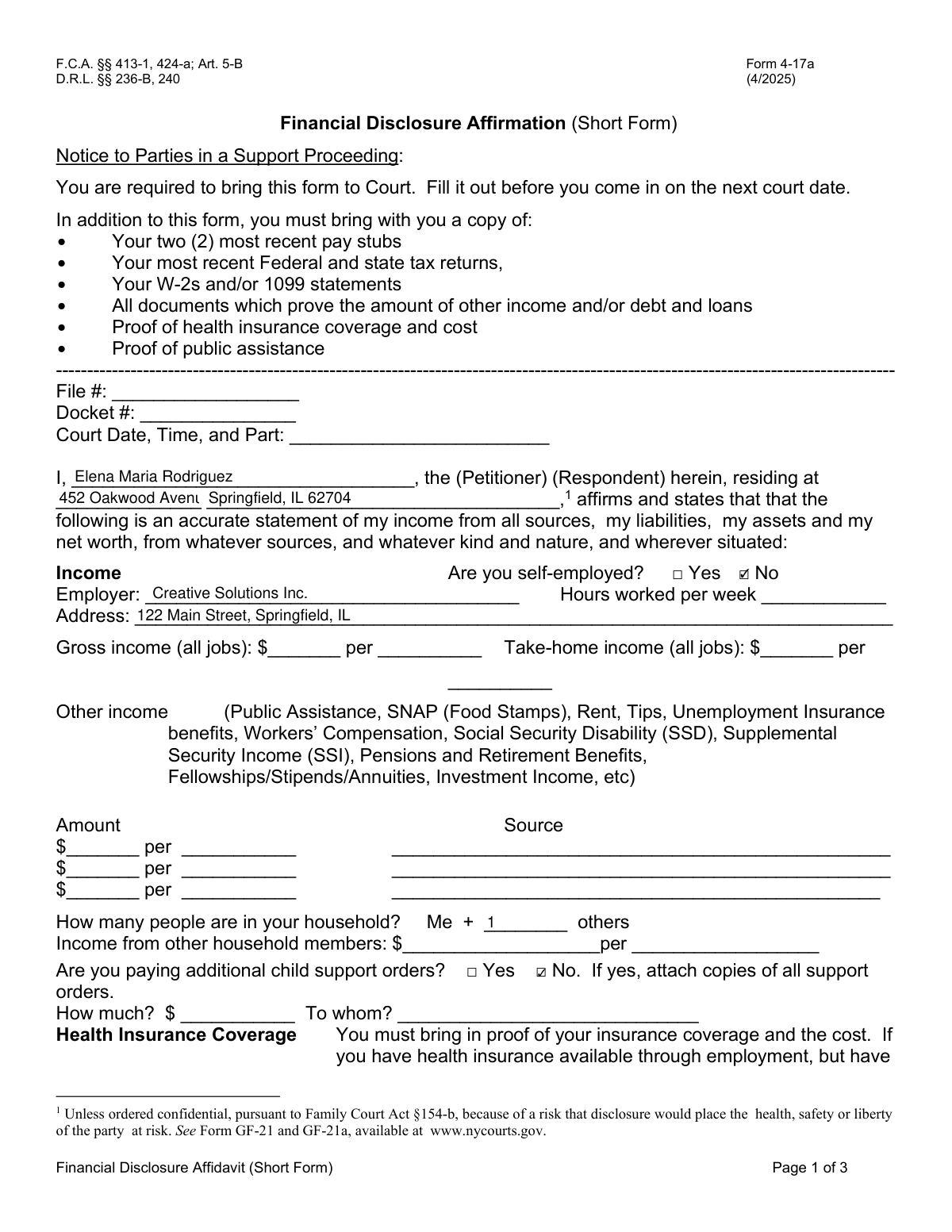 Completed Form I-485 Application to Register Permanent Residence or Adjust Status