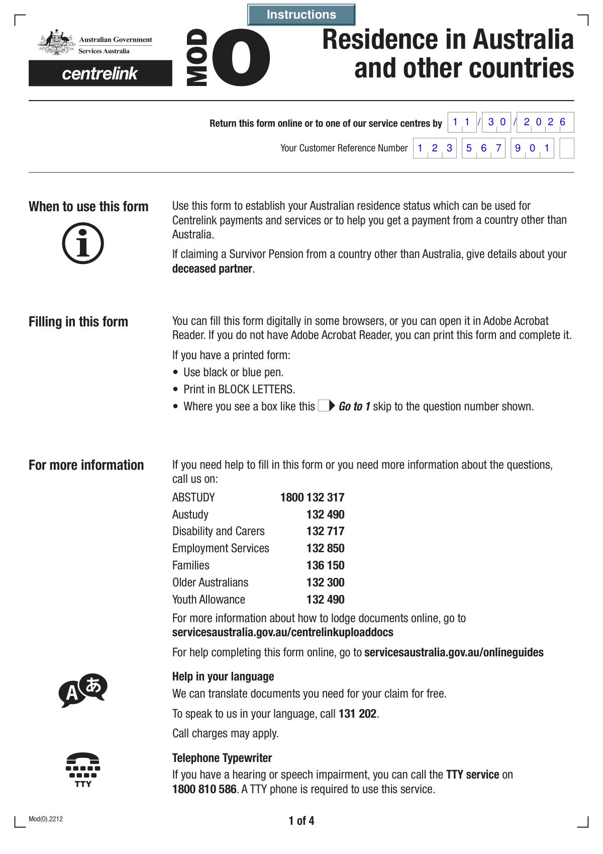 Completed Form SA474 for an Australian Survivor Pension claim