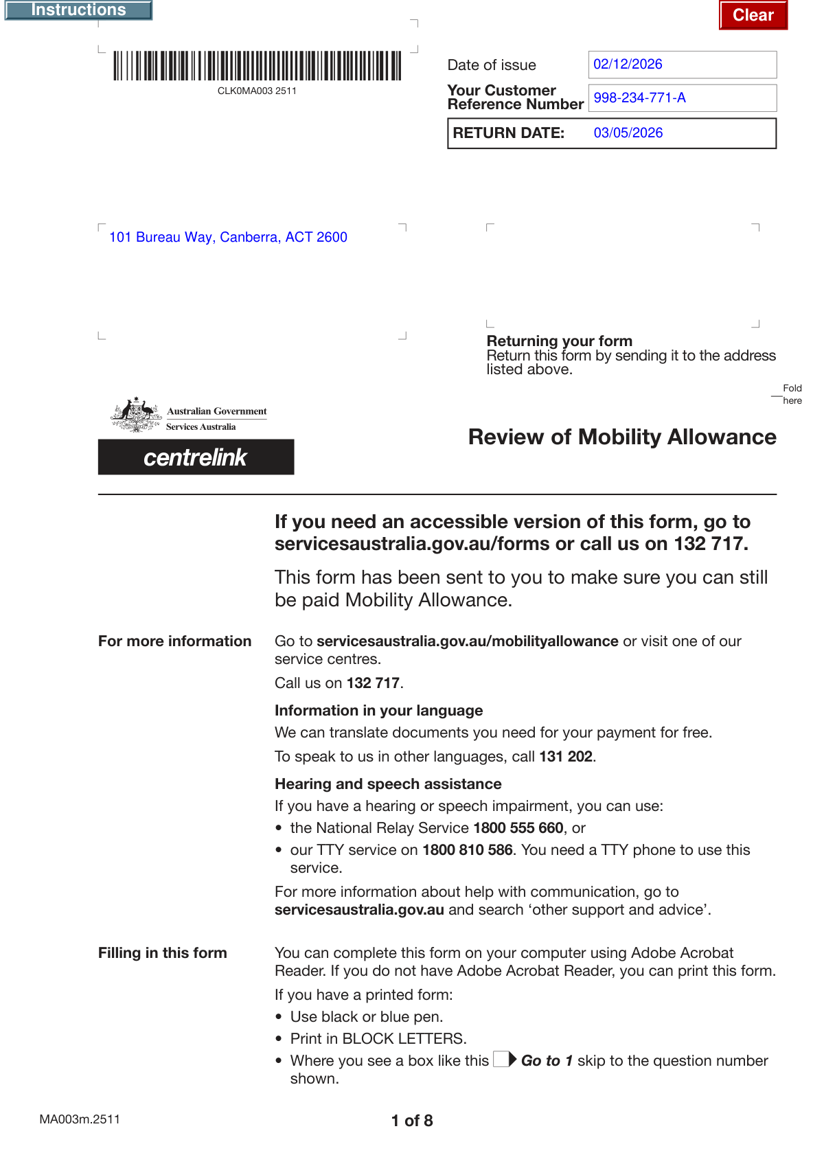 Example of a completed Form SU683 processed by AI data extraction