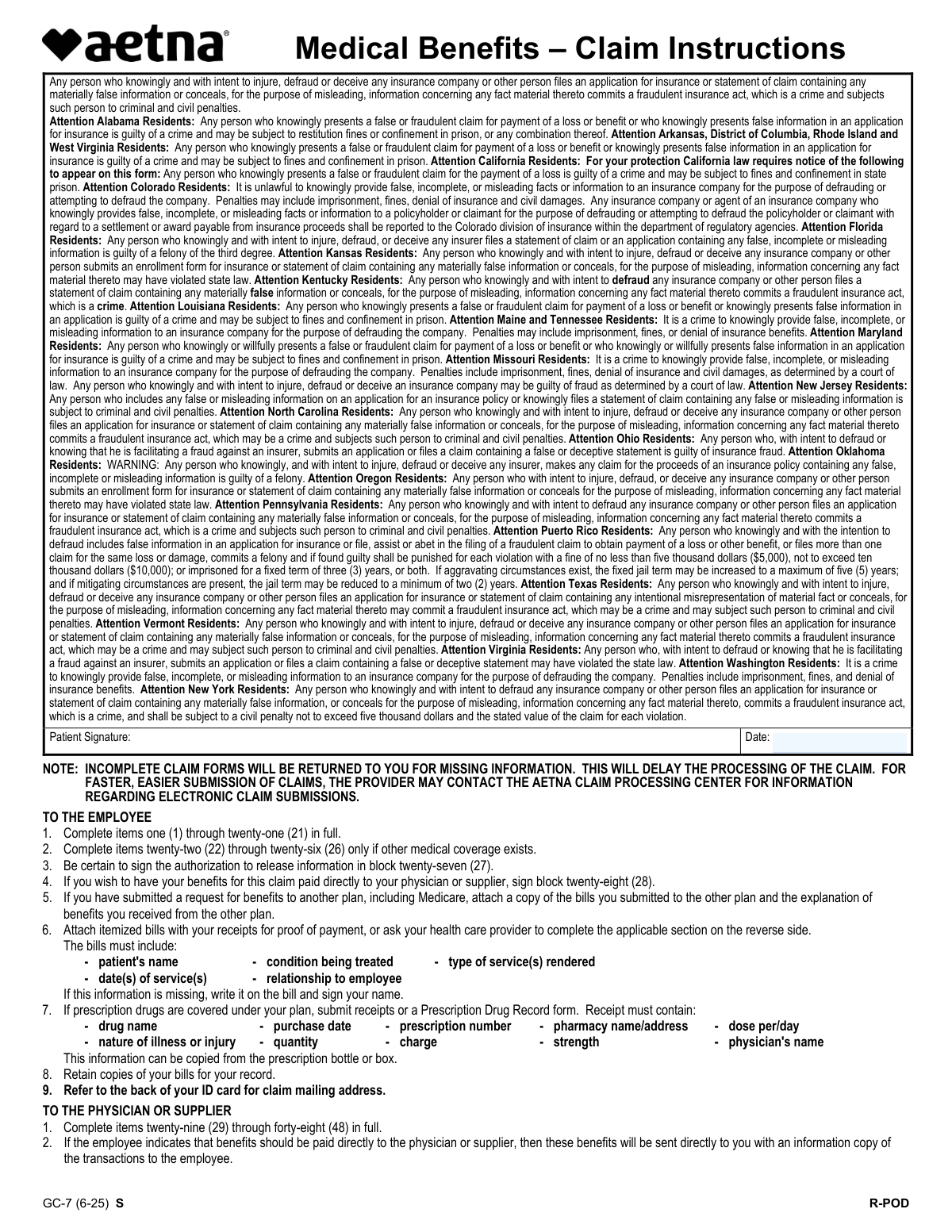 Preview of Medical Benefits – Claim Instructions and Request