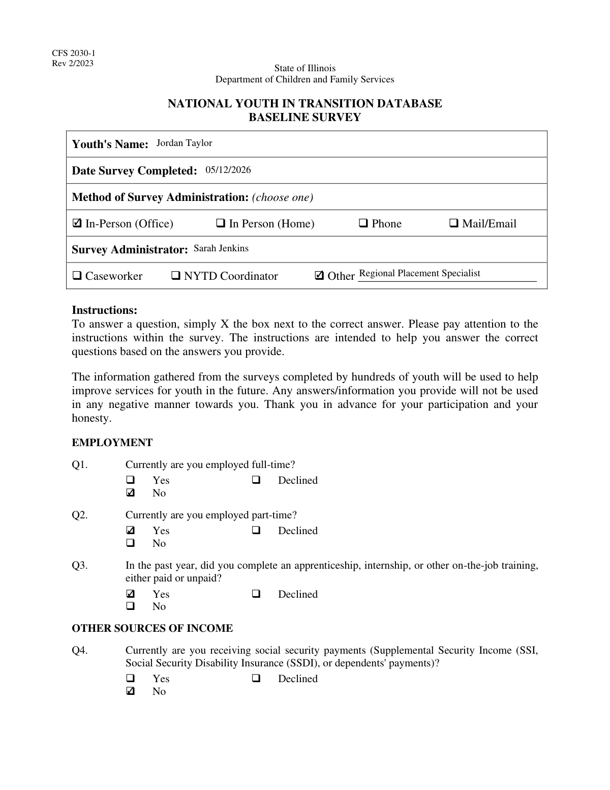 Automated filling of the National Youth in Transition Database (NYTD) Survey form