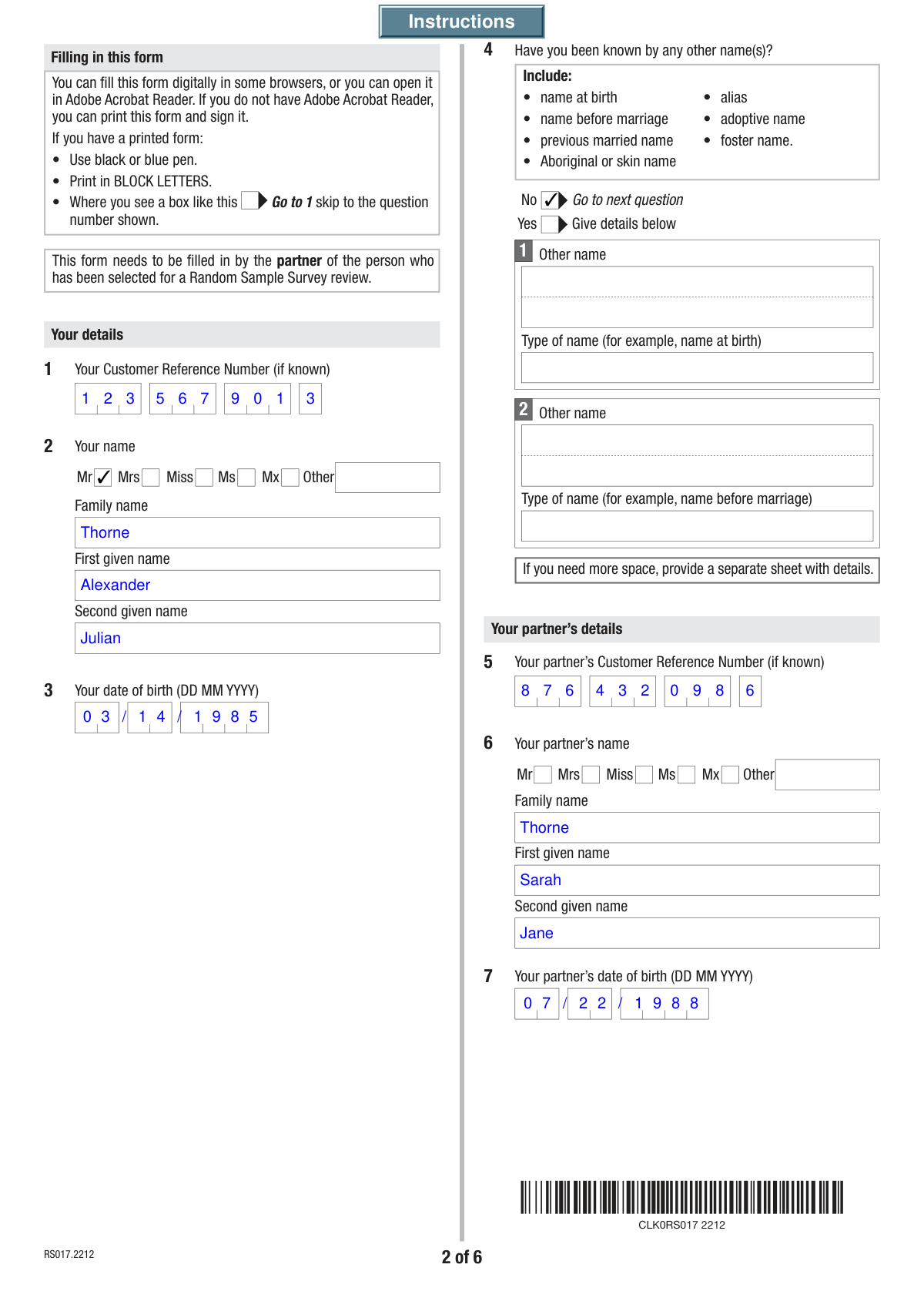 Example of a processed Partner Details form showing extracted fields from a client email