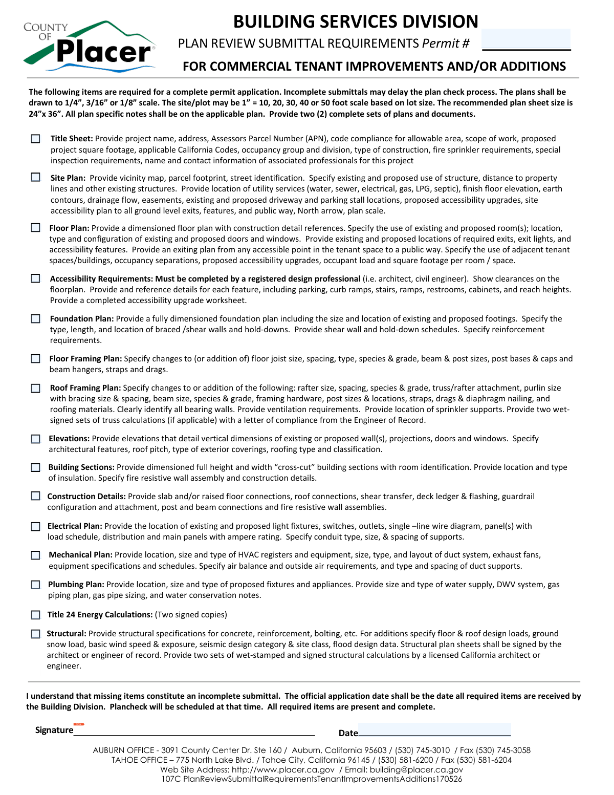 Preview of Plan Review Submittal Requirements for Commercial Tenant Improvements and/or Additions