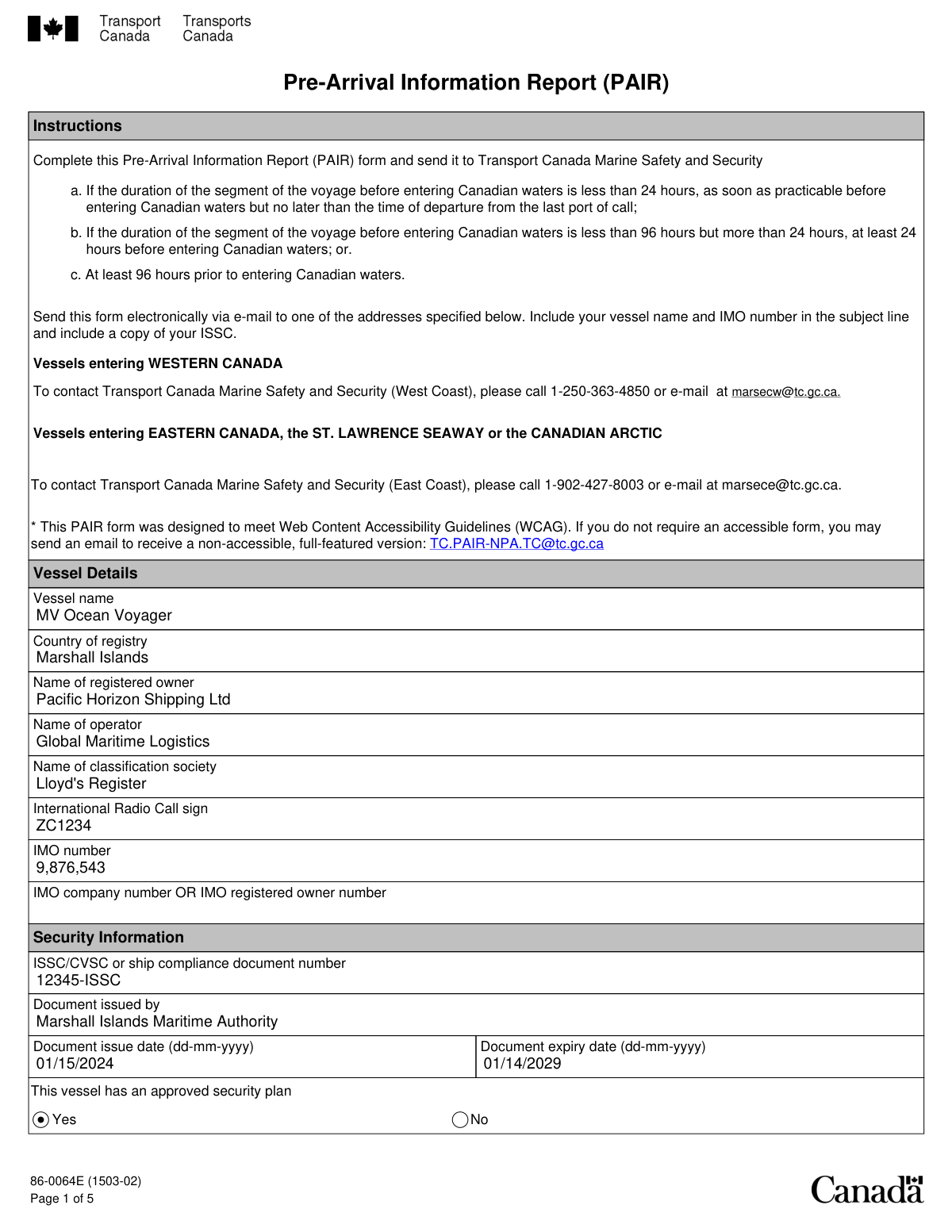 Completed Pre-Arrival Information Report PDF form showcasing automated field extraction