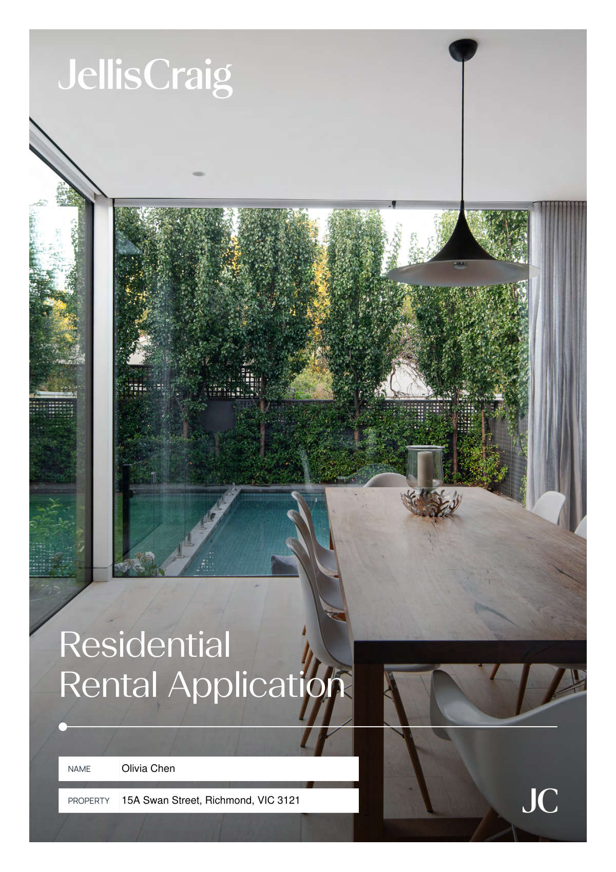 Completed Victorian Residential Rental Application form (Statement of Information for Rental Applicants) for a professional couple.