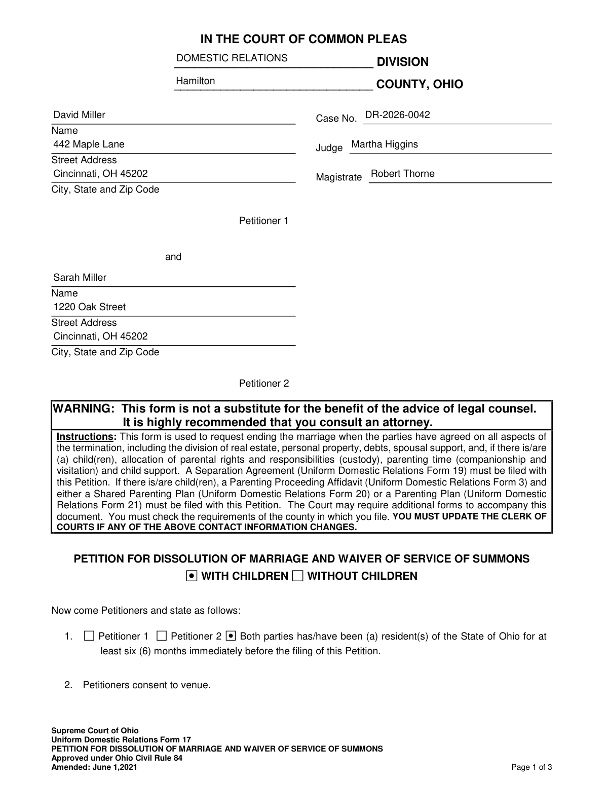 Filled Supreme Court of Ohio Form 17 document